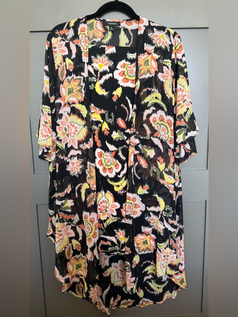 torrid Black Floral Kimono with flower Accents